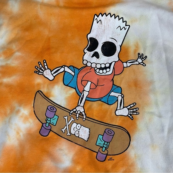 The Simpsons BART Skateboard Skeleton Graphic Tie Dye Hoodie Sweatshirt XL - Picture 7 of 15